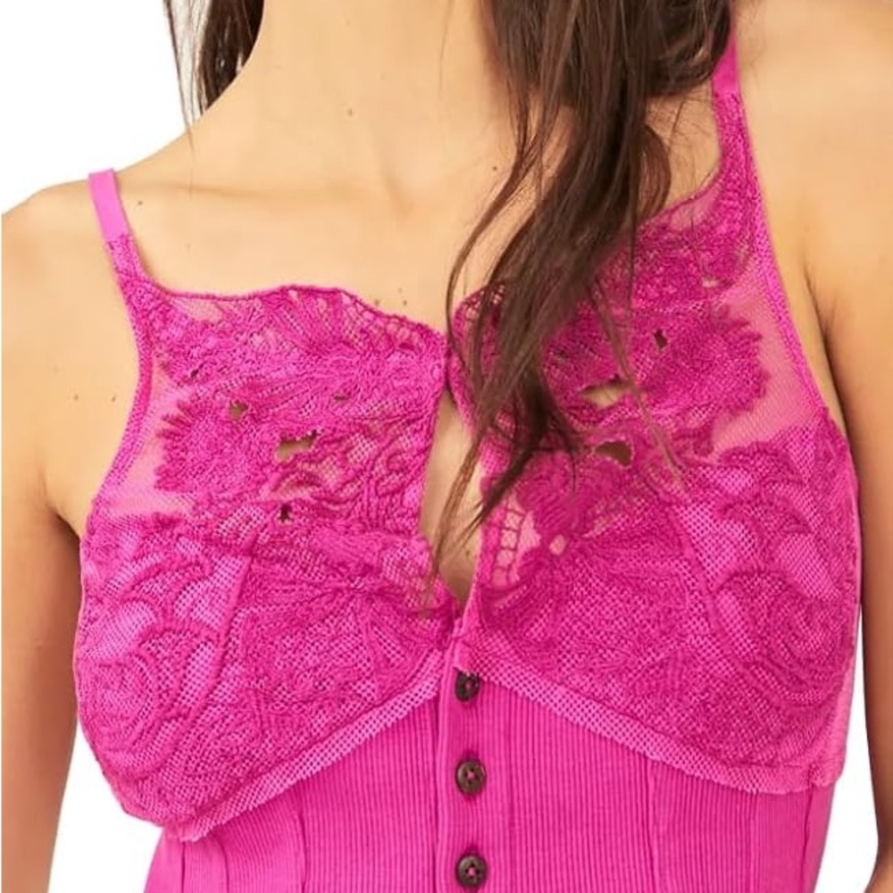 Free People Lace Trim Pink Camisole size xl